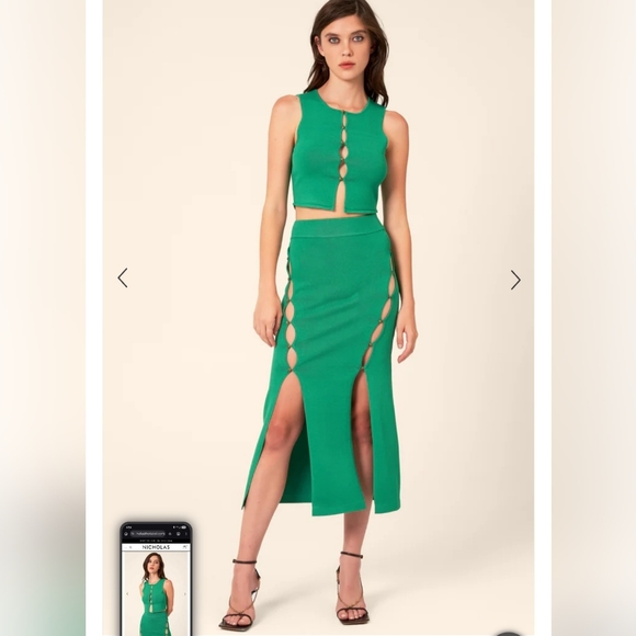 Nicholas Green Cut-Out Midi Skirt+Top Set. Medium. New